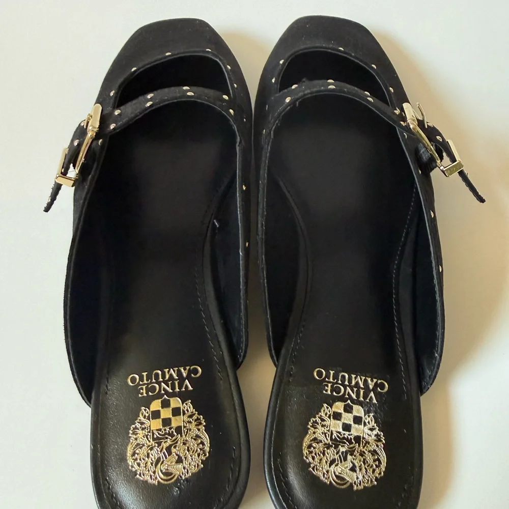 Vince Camuto Black Studded Buckle Mules NWOT - Picture 5 of 7